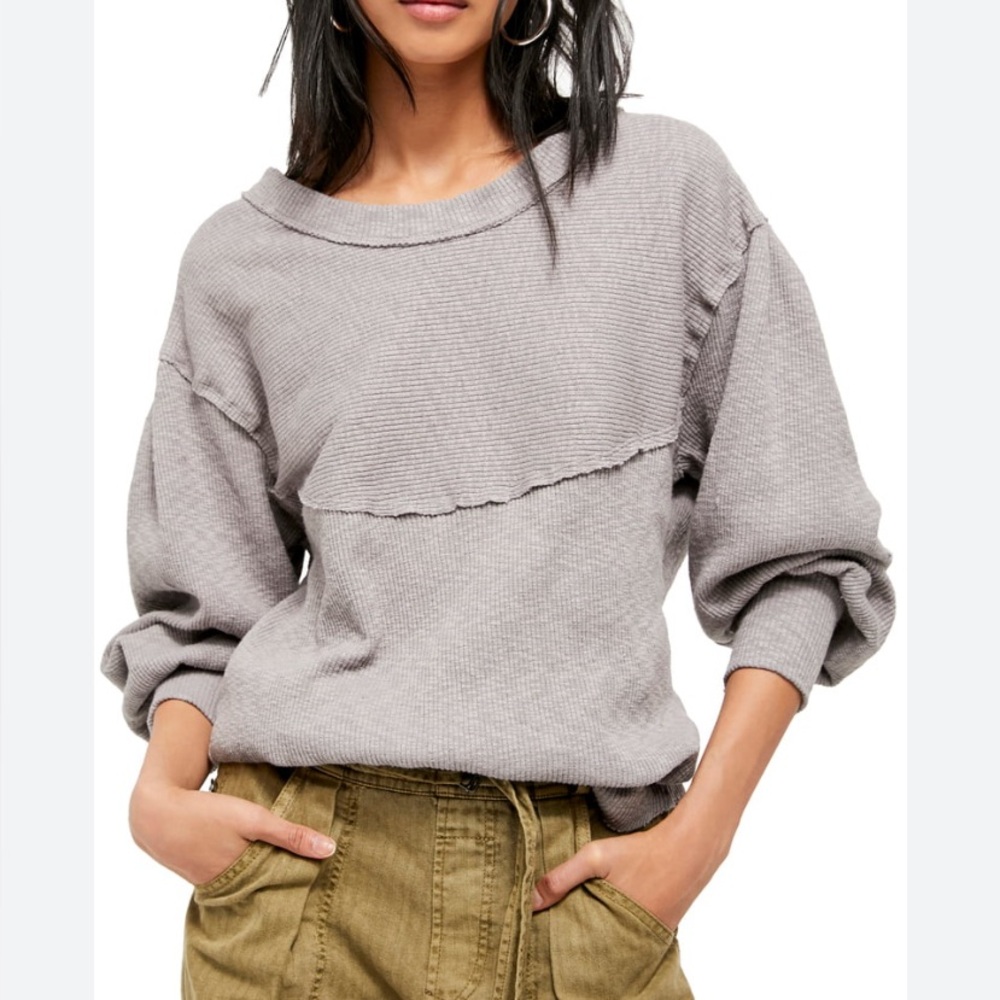 We the Free by Free People Grey Relaxed Knit Cotton Thermal Pullover Sweater XS
